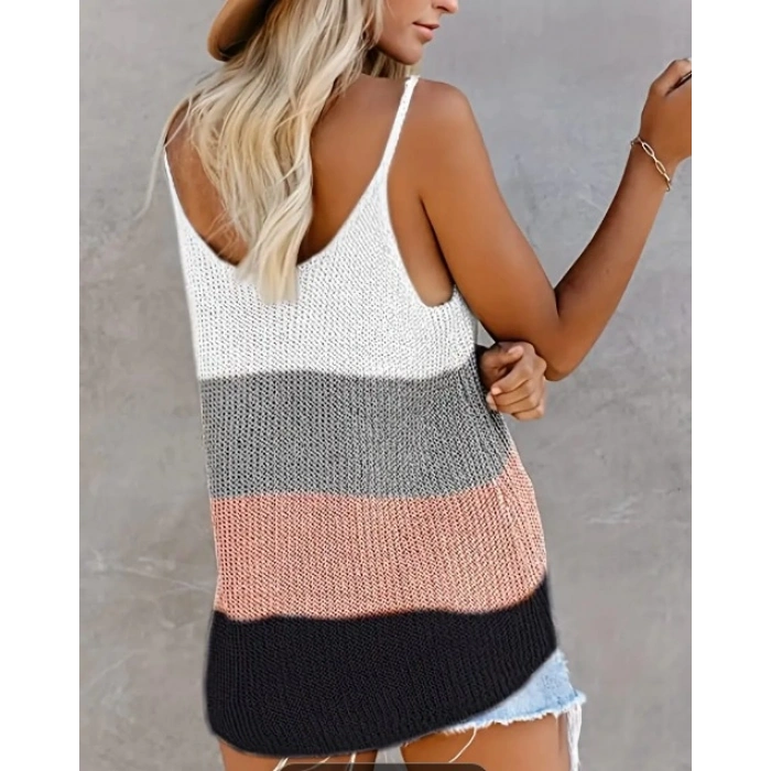 Kadın Askılı Yuvarlak Yaka Salaş Triko Bluz