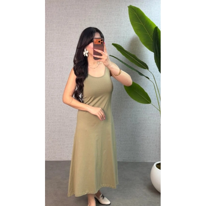 Kadın Askılı Yuvarlak Yaka üprem Kumaş Elbise