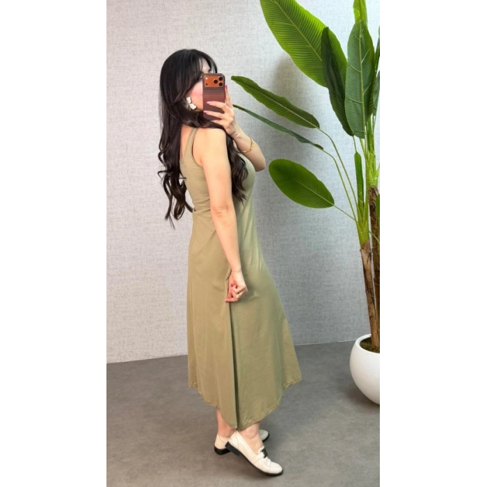 Kadın Askılı Yuvarlak Yaka üprem Kumaş Elbise