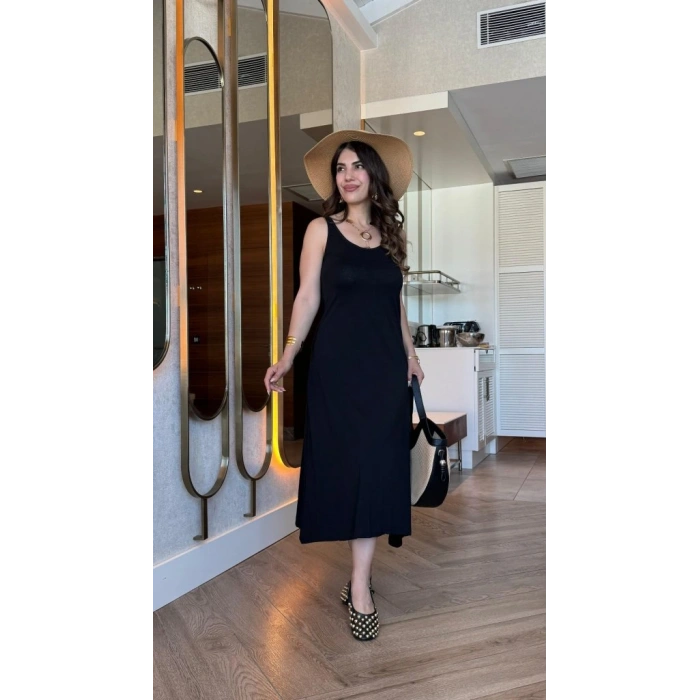 Kadın Askılı Yuvarlak Yakalı Viskon Elbise