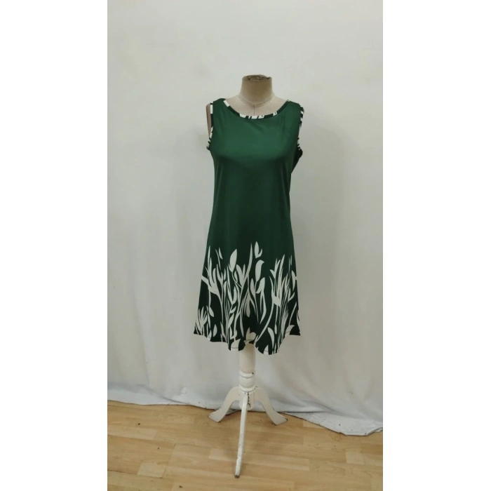 Kadın Askılı Yuvarlak Yakalı Yaprak Desenli Dalgıç Elbise