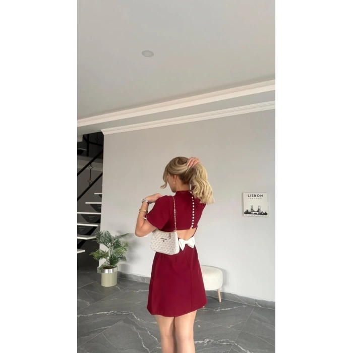 Kadın Atlas Kumaş Iç Astarlı Gizli Fermuarlı Inci Düğme Detaylı ini Elbise