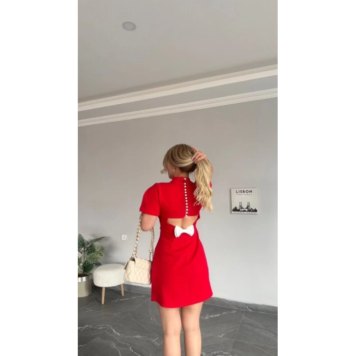 Kadın Atlas Kumaş Iç Astarlı Gizli Fermuarlı Inci Düğme Detaylı ini Elbise