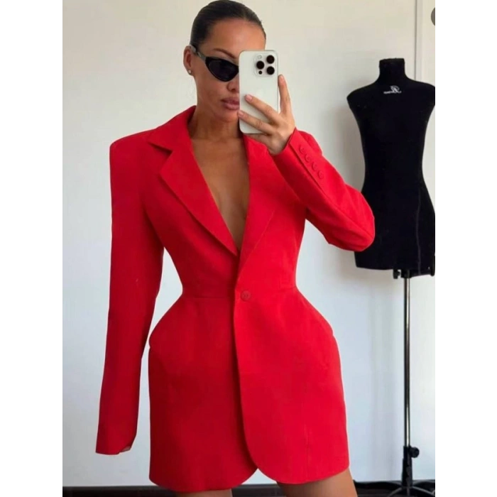 Kadın Atlasdokuma Kumaş Ceket Elbise