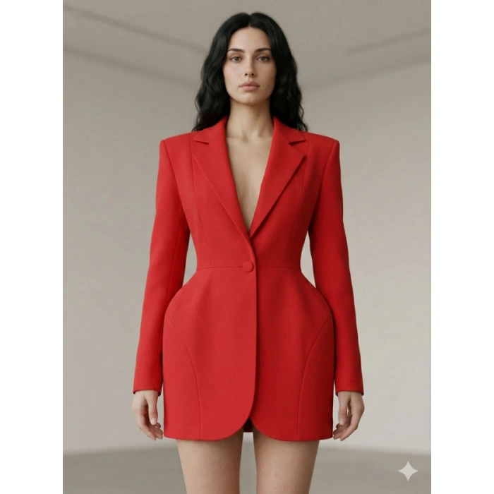 Kadın Atlasdokuma Kumaş Ceket Elbise