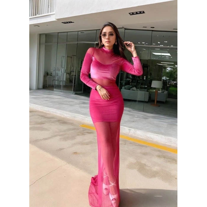 Kadın Balıkçı Yaka Transparan Dekolteli Fırsat ürün Elbise