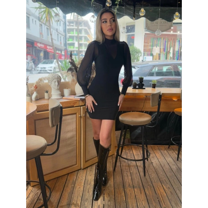 Kadın Balıkçı Yaka Transparan Detay Fırsat ürün andy Kumaş ini Elbise