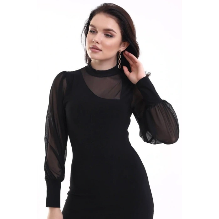 Kadın Balıkçı Yaka Transparan Detay Fırsat ürün andy Kumaş ini Elbise