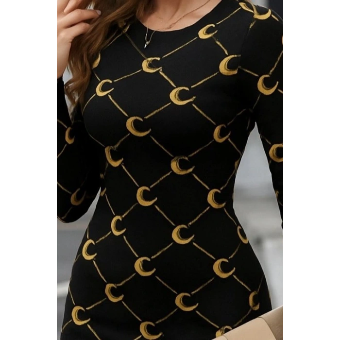 Kadın Bisiklet Yaka Uzun Kol Triko Mini Boy Elbise