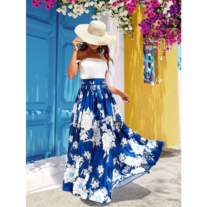 Kadın çiçek Baskılı axi Boy Süprem Etek