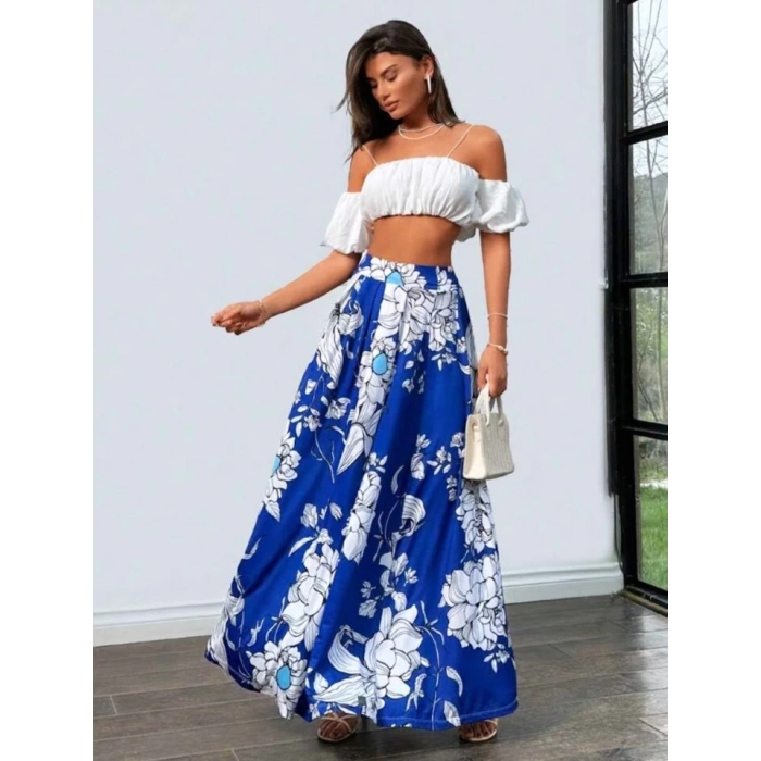 Kadın çiçek Baskılı axi Boy Süprem Etek