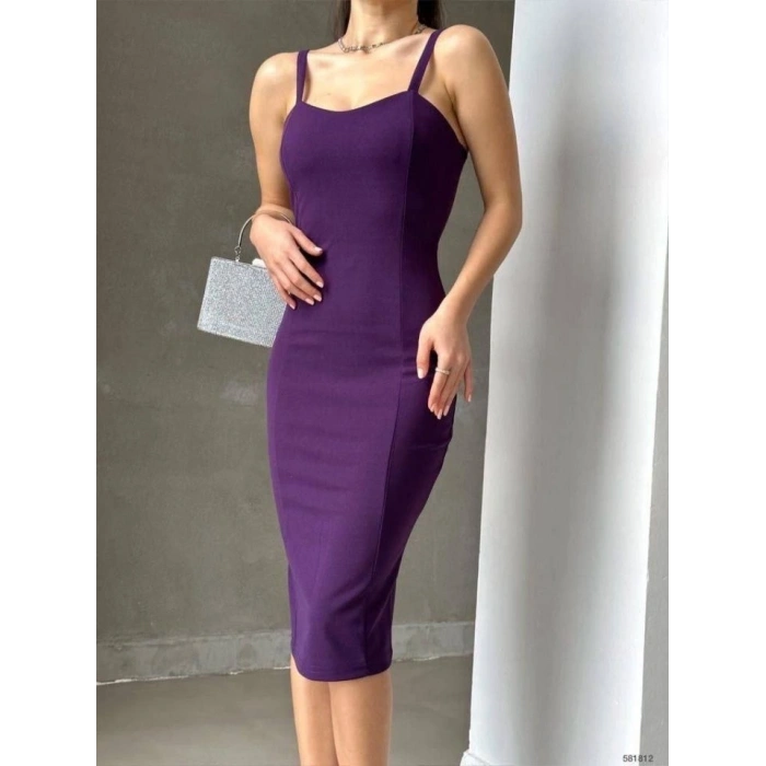 Kadın Dalgıç Krep Kumaş Askılı Midi Boy Elbise