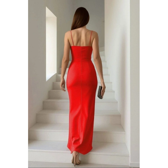 Kadın Dalgıç Kumaş V Yaka Yırtmaç Detaylı axi Boy Elbise