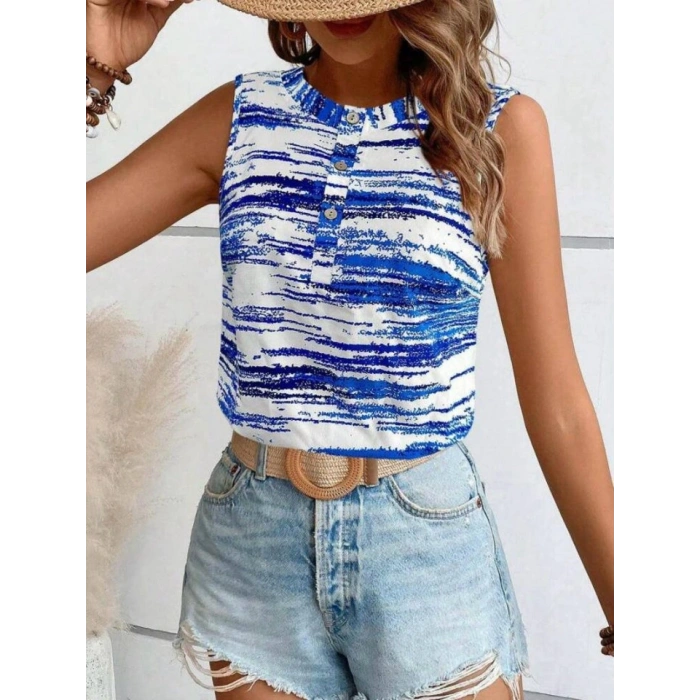 Kadın Düğme Detaylı Kolsuz Mikro Kumaş Bluz