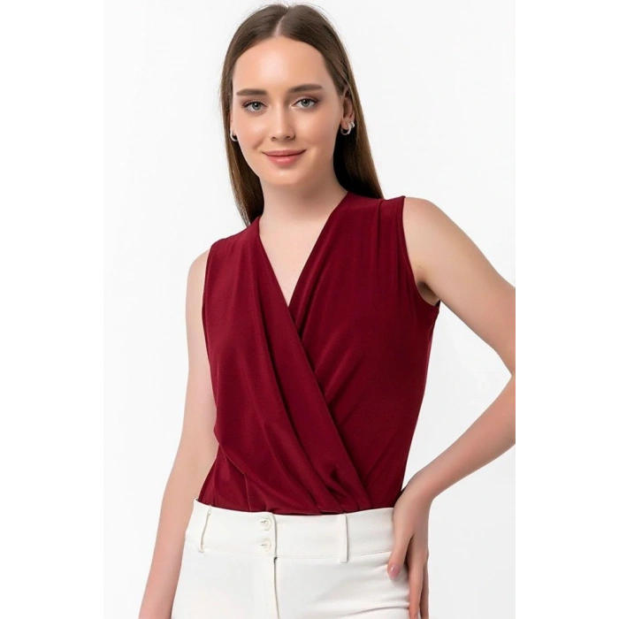 Kadın endy Kumaş Kruvaze Yaka Vatkalı Bluz