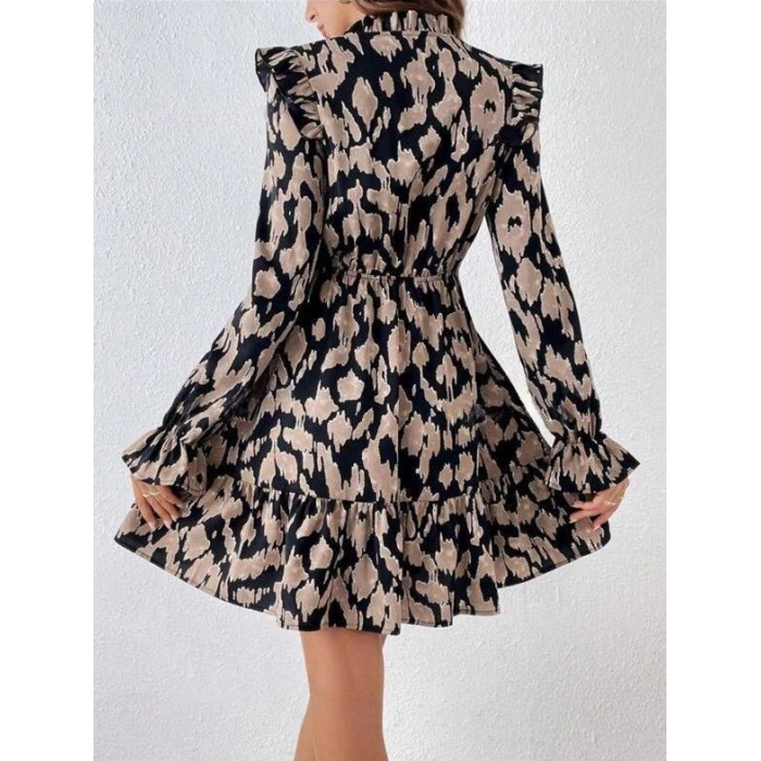 Kadın Eteği Fırfırlı, Önden Bağcıklı V Yaka üprem Elbise