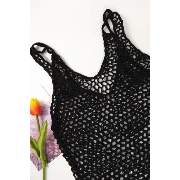 Kadın File Desen Tam Boy Askılı Triko Pareo