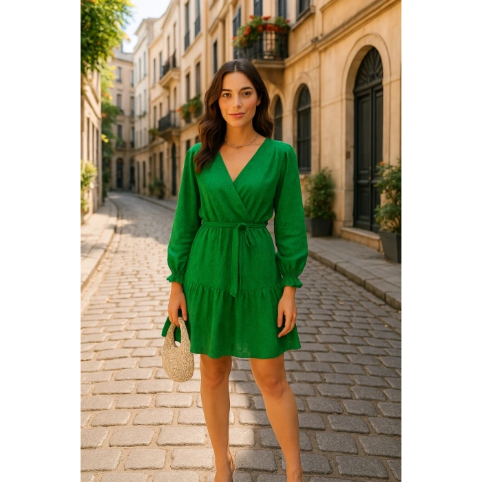 Kadın Fırsat ürünü Kruvaze Yaka Güpürlü ini Elbise