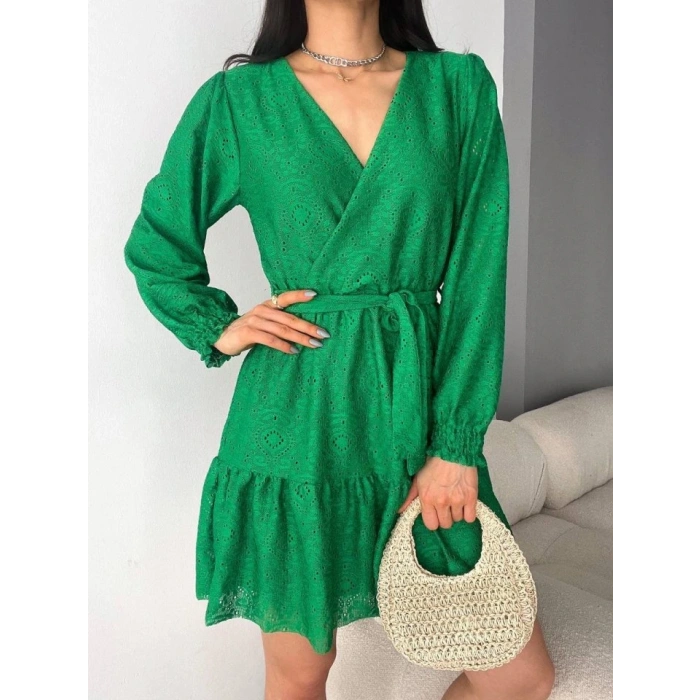 Kadın Fırsat ürünü Kruvaze Yaka Güpürlü ini Elbise