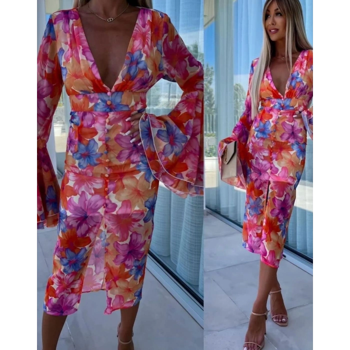 Kadın Göğüs Dekolteli Kolları Volan Detay Astarlı Tül Elbise