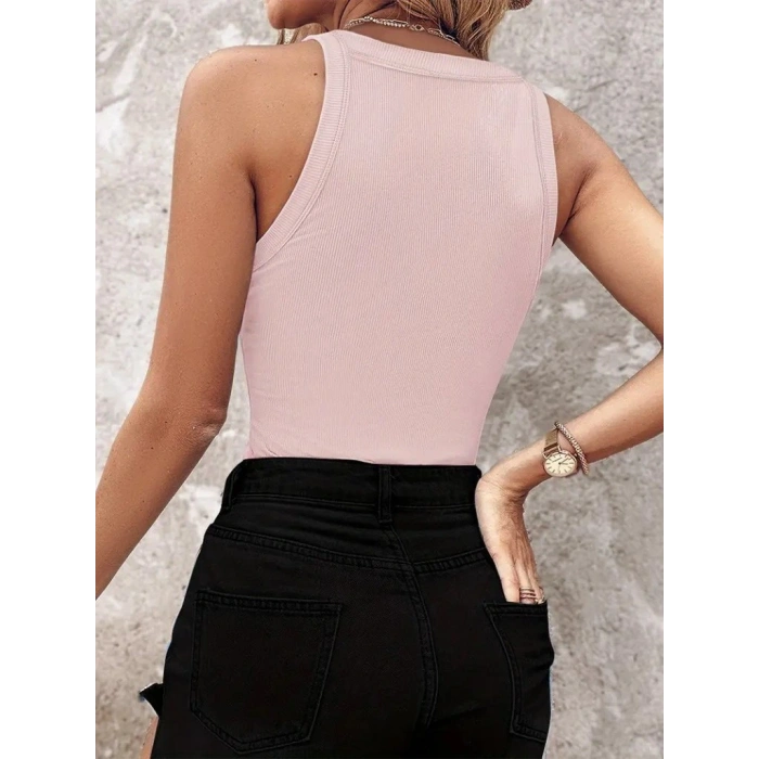 Kadın Halter Kollu Yuvarlak Taşlı Yaka Damla Detaylı Kaşkorse Bluz