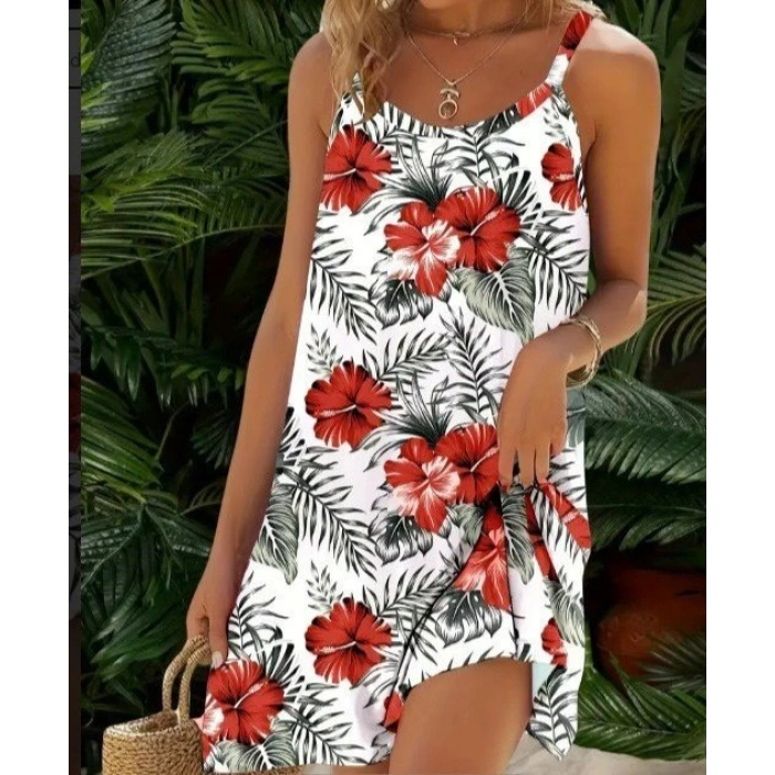 Kadın Ip Askılı çiçek Desenli Süprem Elbise