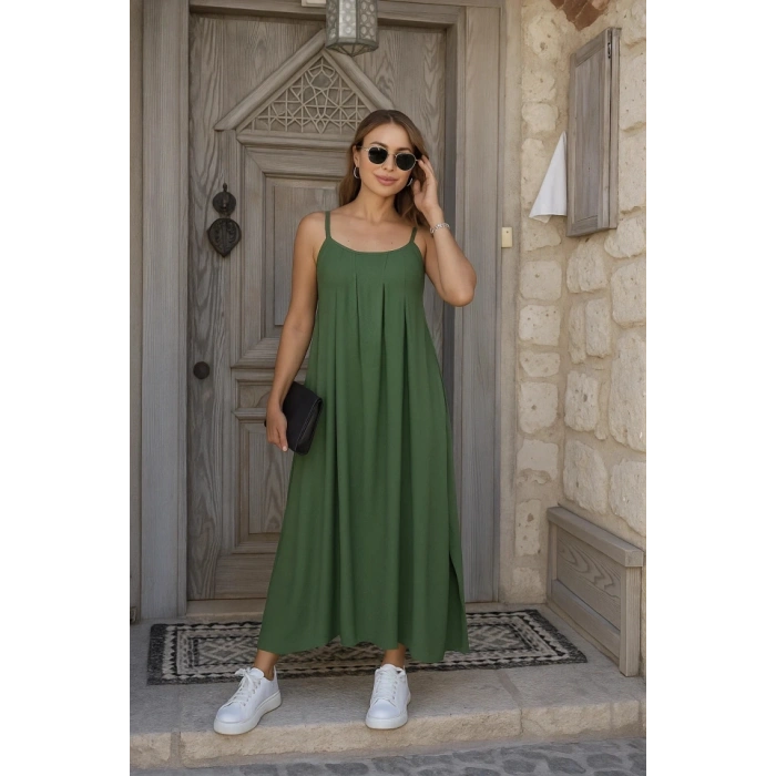 Kadın Ip Askılı V Yakalı Asimetrik Detaylı Aerobin Elbise