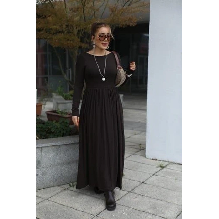 Kadın Kayık Yaka ırt Dekoltesi Ve Yırtmaç Detay axi Boy Elbise