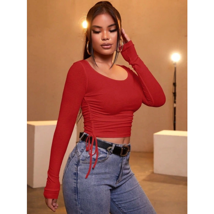 Kadın Kırmızı Kaşkorse Kumaş Bluz