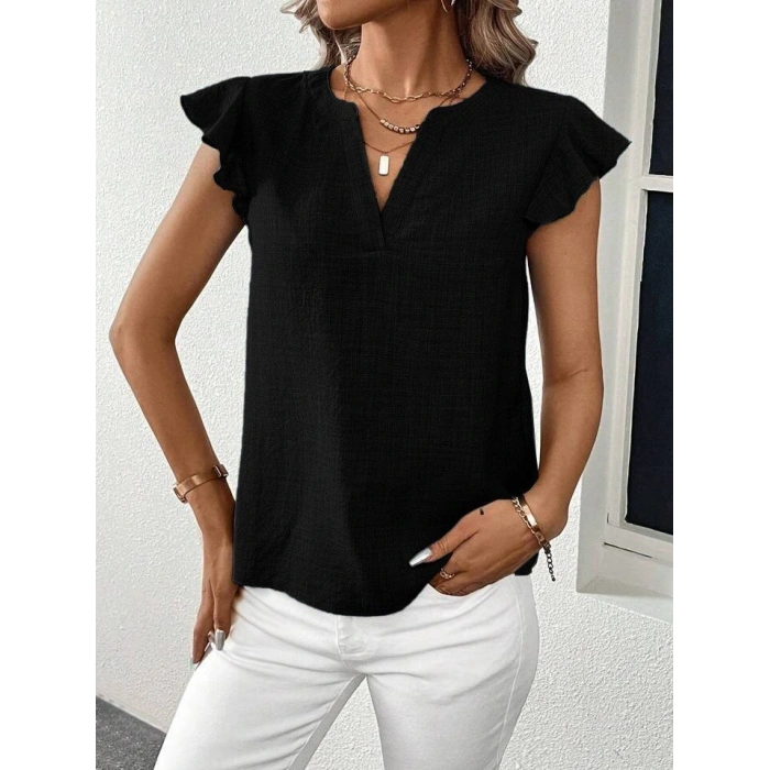 Kadın Kısa Kelebek Kollu V Yakalı Bluz