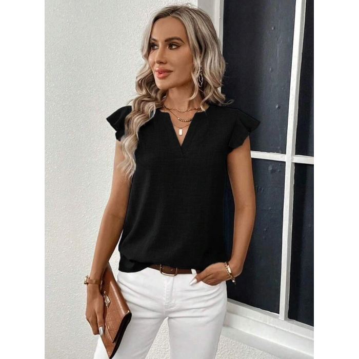 Kadın Kısa Kelebek Kollu V Yakalı Bluz