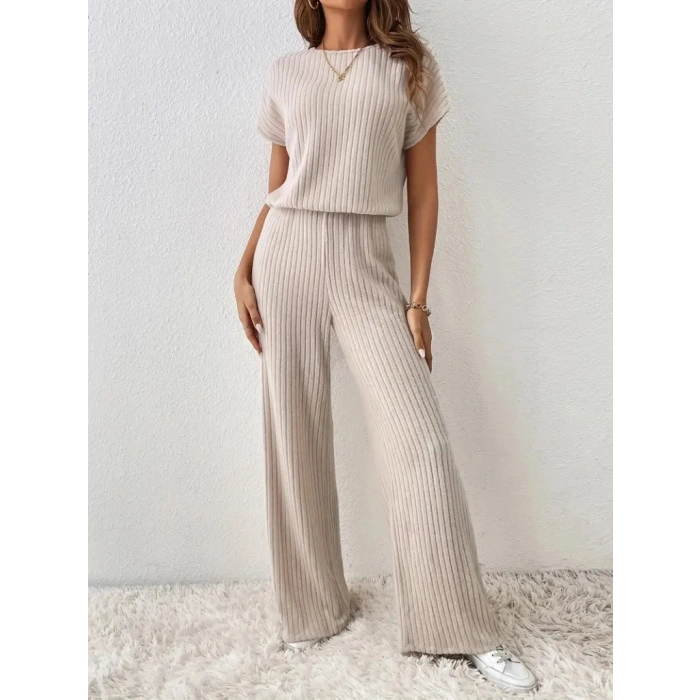 Kadın Kısa Kollu Beli Lastikli Kalın Fitilli Kaşkorse Salaş Tulum