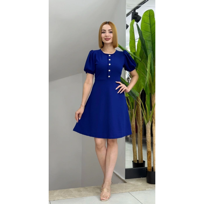 Kadın Kısa Kollu Bisiklet Yaka önden Düğmeli Ithal Krep Elbise