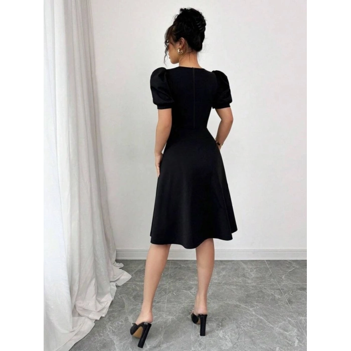 Kadın Kısa Kollu Bisiklet Yaka önden Düğmeli Ithal Krep Elbise