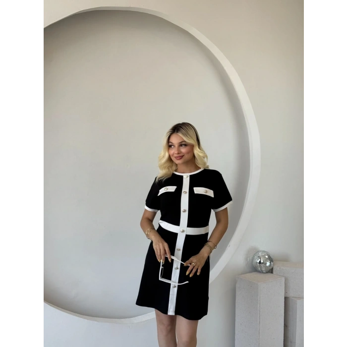 Kadın Kısa Kollu Bisiklet Yaka önden Düğmeli Modal Elbise