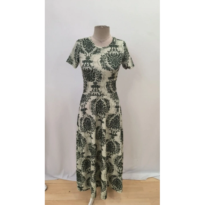 Kadın Kısa Kollu Bisiklet Yaka Puantiyeli Maksi örme Krep Elbise