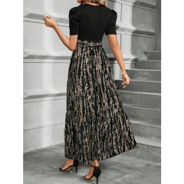 Kadın Kısa Kollu Bisiklet Yaka üst Ithal Krep Alt Süprem Maksi Boy Elbise