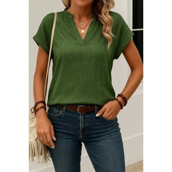 Kadın Kısa Kollu Hakim Yaka Sofya Bluz