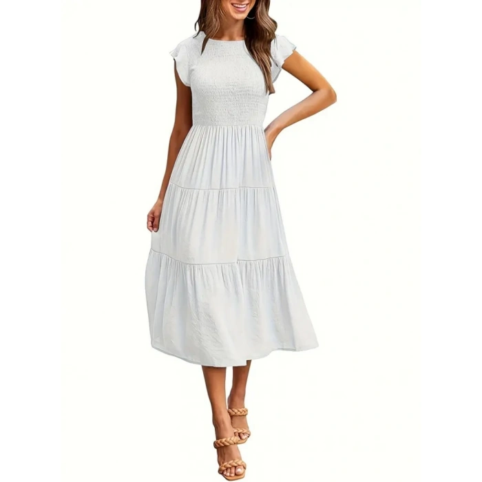 Kadın Kısa Kollu Kolları Volanlı Gipeli Aerobin Elbise