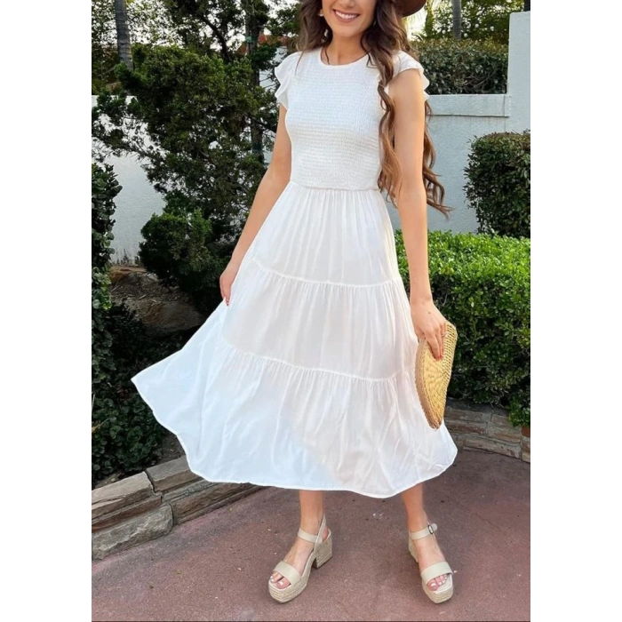 Kadın Kısa Kollu Kolları Volanlı Gipeli Aerobin Elbise