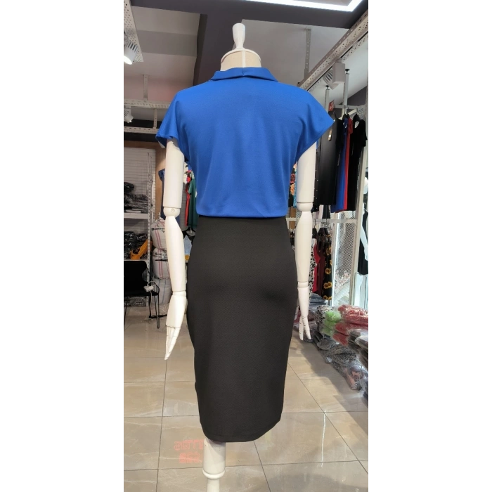 Kadın Kısa Kollu Kruvaze Yaka Krep Elbise (Kemersiz)