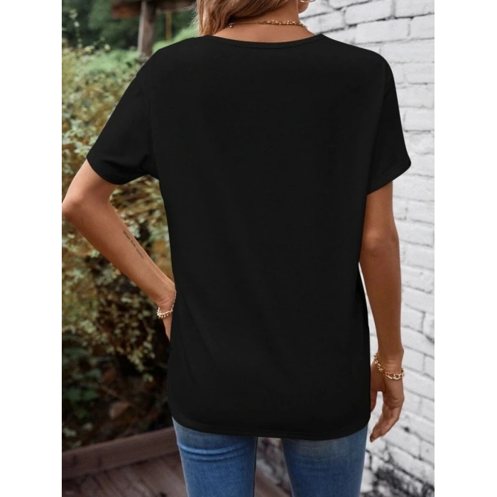 Kadın Kısa Kollu önden çapraz Detay V Yakalı Viskon Bluz