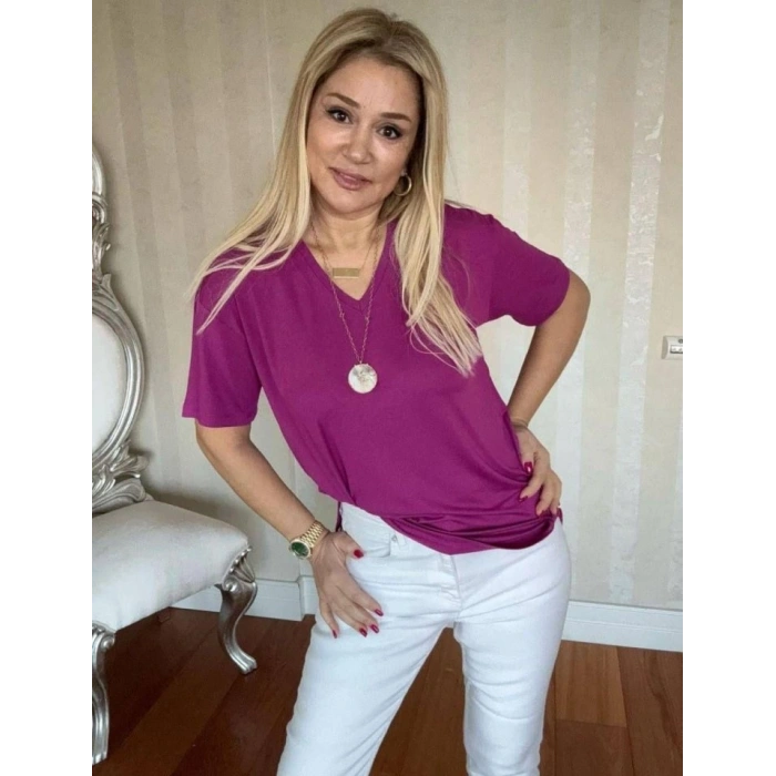 Kadın Kısa Kollu V Yaka Bluz