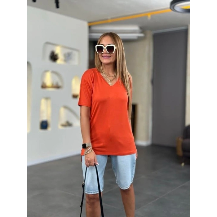 Kadın Kısa Kollu V Yaka Bluz