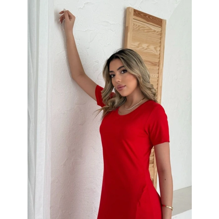 Kadın Kısa Kollu V Yaka Maxi Boy Elbise 124 Cm