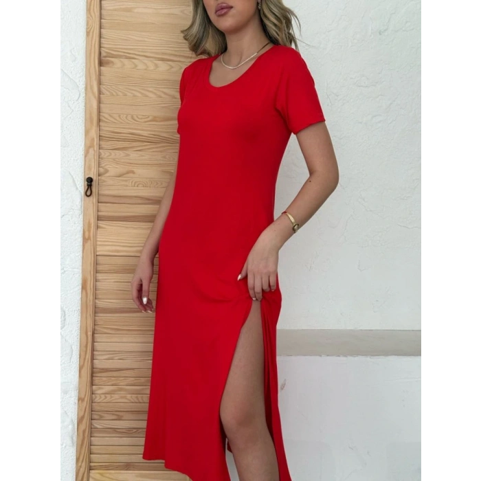 Kadın Kısa Kollu V Yaka Maxi Boy Elbise 124 Cm