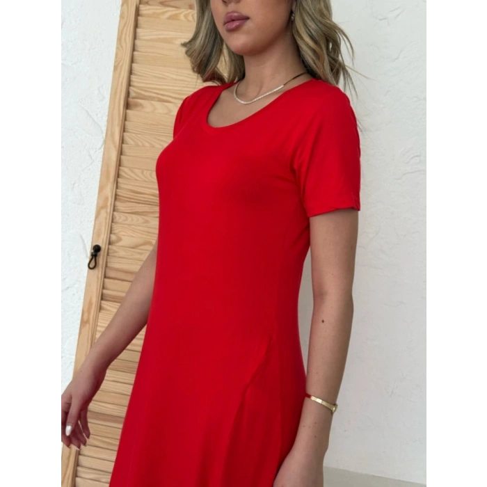 Kadın Kısa Kollu V Yaka Maxi Boy Elbise 124 Cm