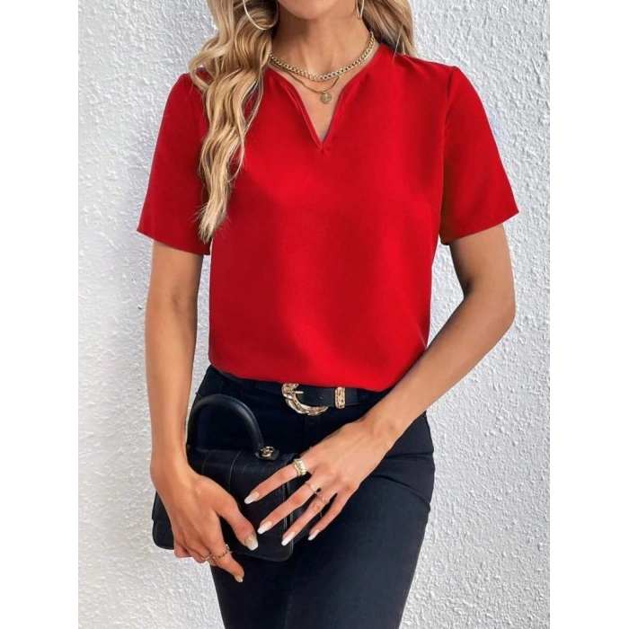 Kadın Kısa Kollu V Yakalı Ithal Krep Elbise