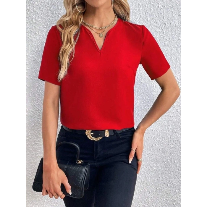 Kadın Kısa Kollu V Yakalı Ithal Krep Elbise