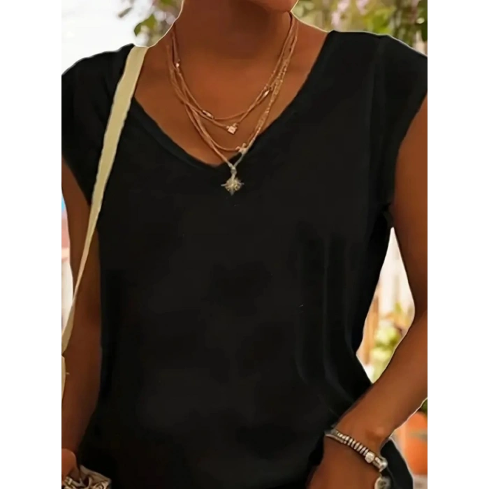 Kadın Kısa Kollu V Yakalı Viskon Bluz